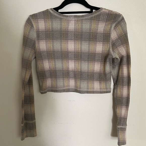 Out From Under Plaid Gray Waffle Knit Crop, Medium - Picture 2 of 4